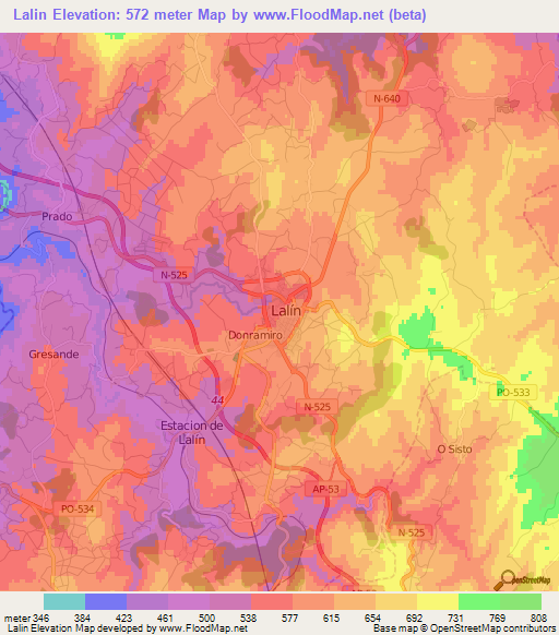 Lalin,Spain Elevation Map