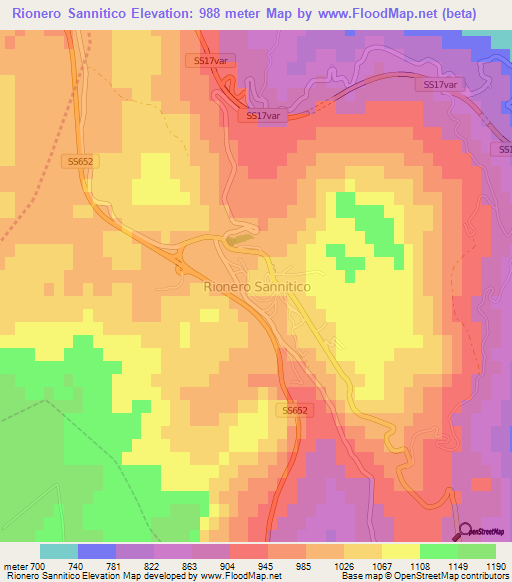 Rionero Sannitico,Italy Elevation Map