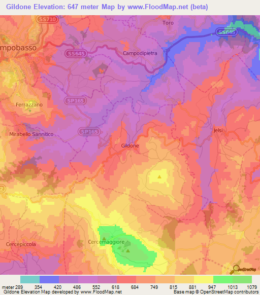 Gildone,Italy Elevation Map