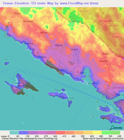 Orasac,Croatia Elevation Map