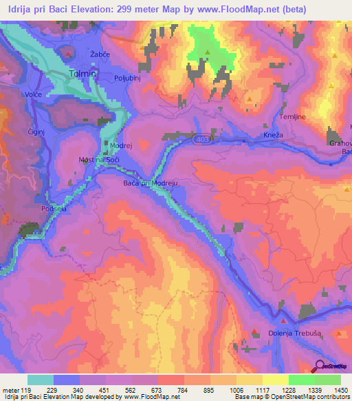 Idrija pri Baci,Slovenia Elevation Map