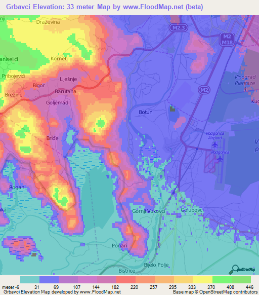 Grbavci,Montenegro Elevation Map