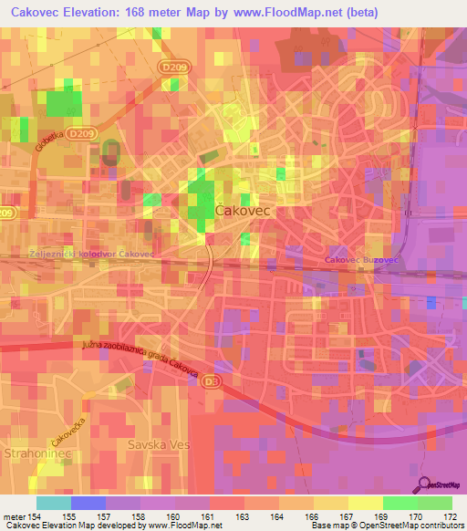 Cakovec,Croatia Elevation Map