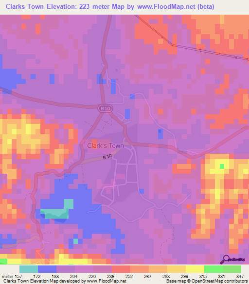 Clarks Town,Jamaica Elevation Map