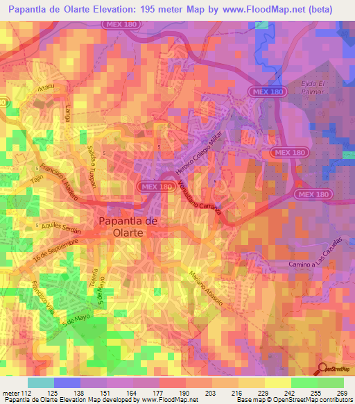 Papantla de Olarte,Mexico Elevation Map