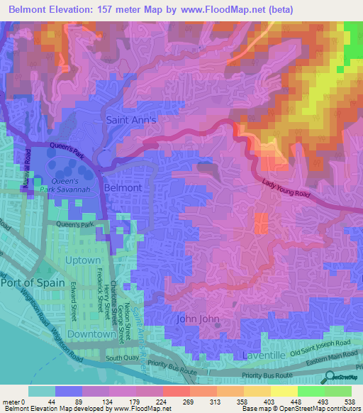 Belmont,Trinidad and Tobago Elevation Map