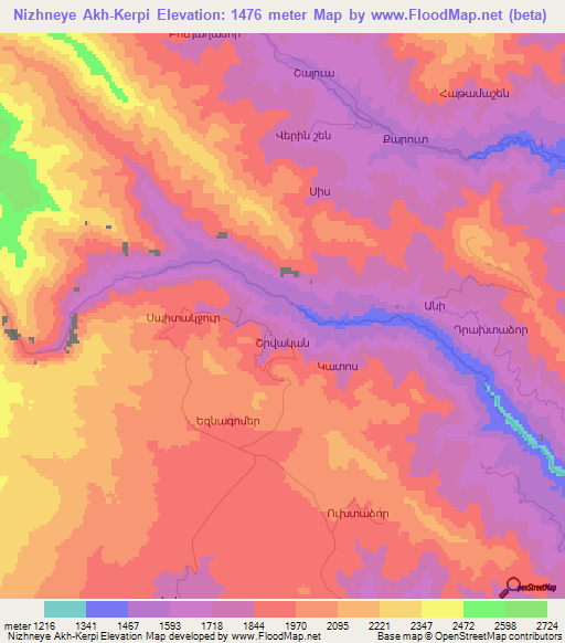 Nizhneye Akh-Kerpi,Azerbaijan Elevation Map