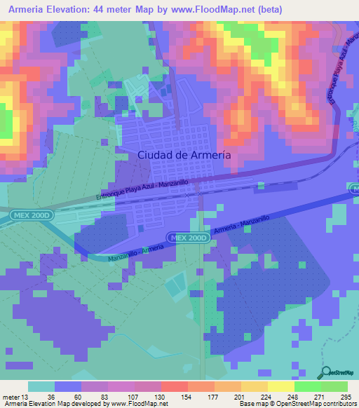 Armeria,Mexico Elevation Map