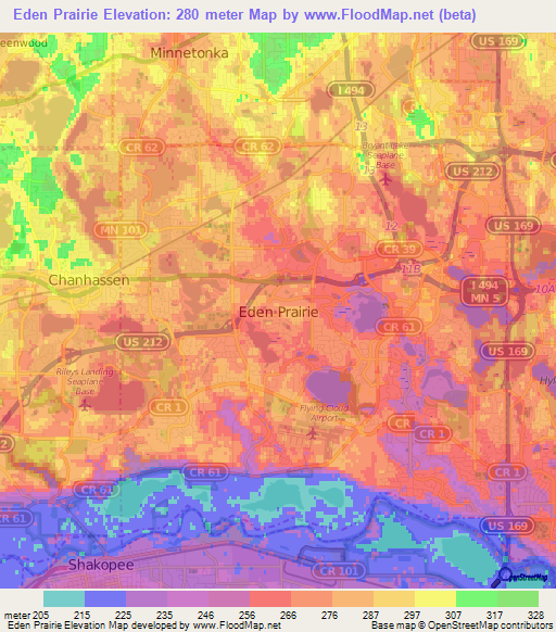 Elevation of Eden Prairie,US Elevation Map, Topography, Contour