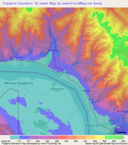 Pojejena,Romania Elevation Map