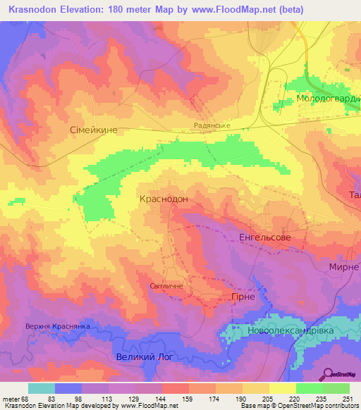 Krasnodon,Ukraine Elevation Map