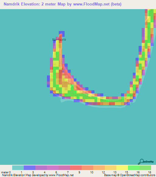 Namdrik,Marshall Islands Elevation Map