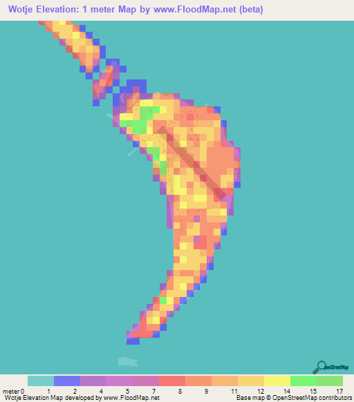 Wotje,Marshall Islands Elevation Map