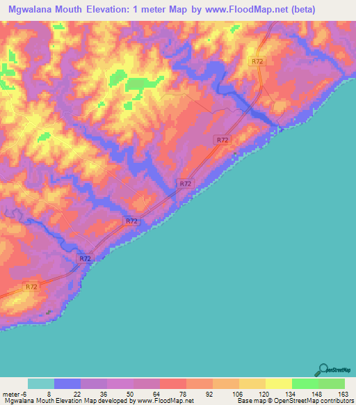 Mgwalana Mouth,South Africa Elevation Map