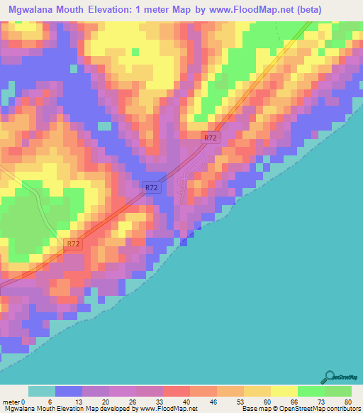 Mgwalana Mouth,South Africa Elevation Map