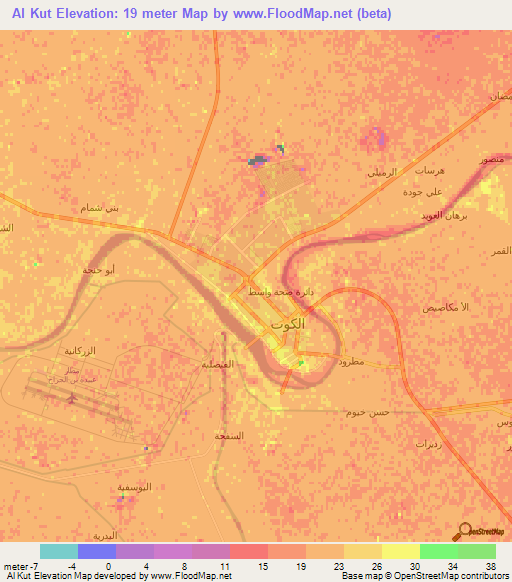 Al Kut,Iraq Elevation Map