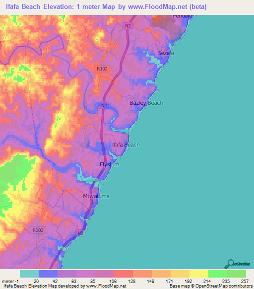 Ifafa Beach,South Africa Elevation Map