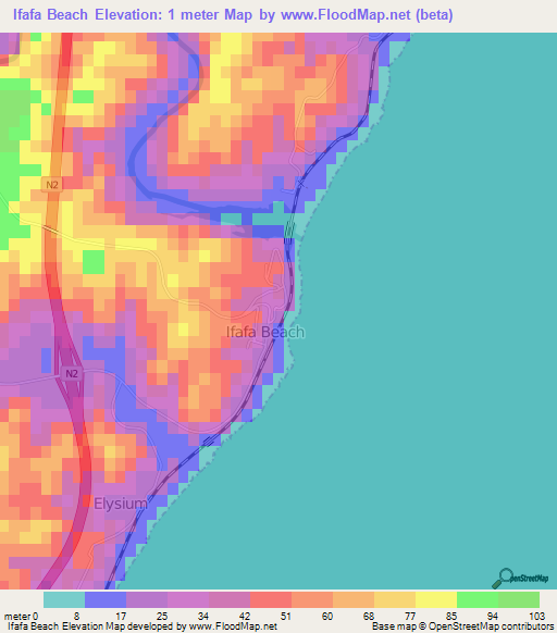 Ifafa Beach,South Africa Elevation Map